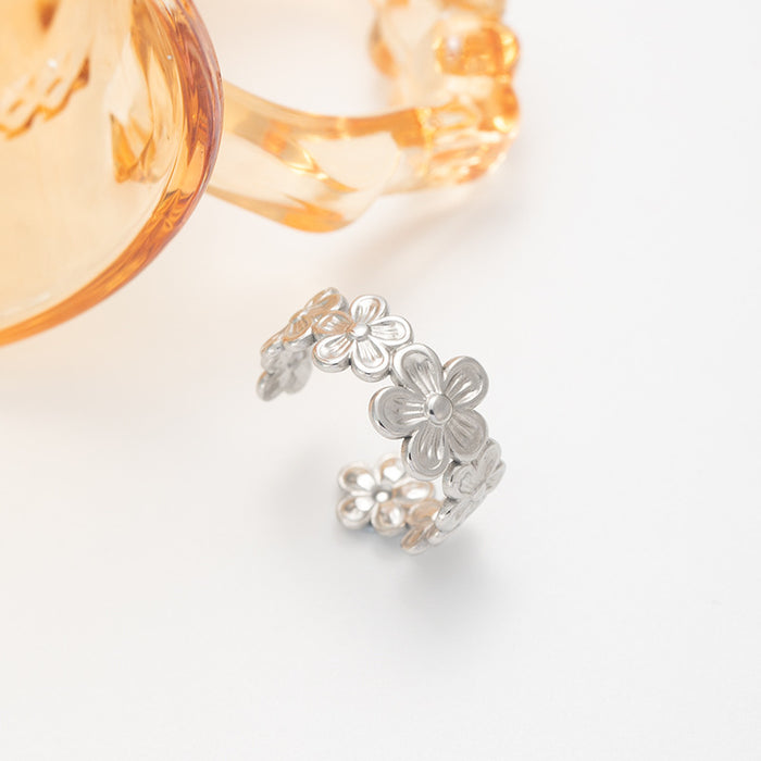 Wholesale Adjustable Open Flower Stainless Steel Ring