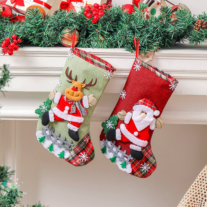 Wholesale  linen Large Christmas Stocking Fence Christmas Gift Bag Christmas Tree Hanging Candy Bag Decorations