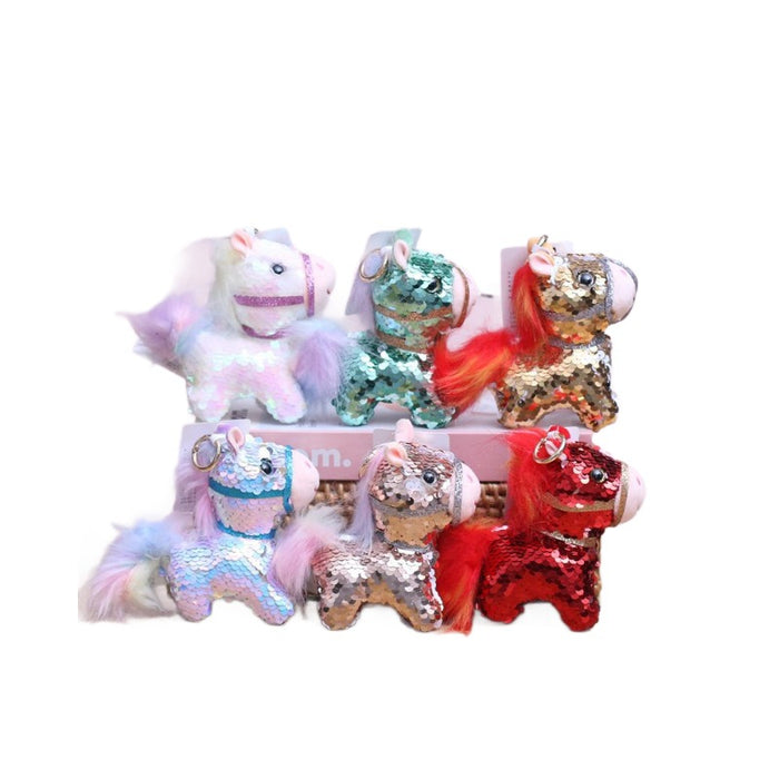 Wholesale Sequin Colorful Pony Pendant Cute Plush Toy Doll Bag Charm Keychain Animal