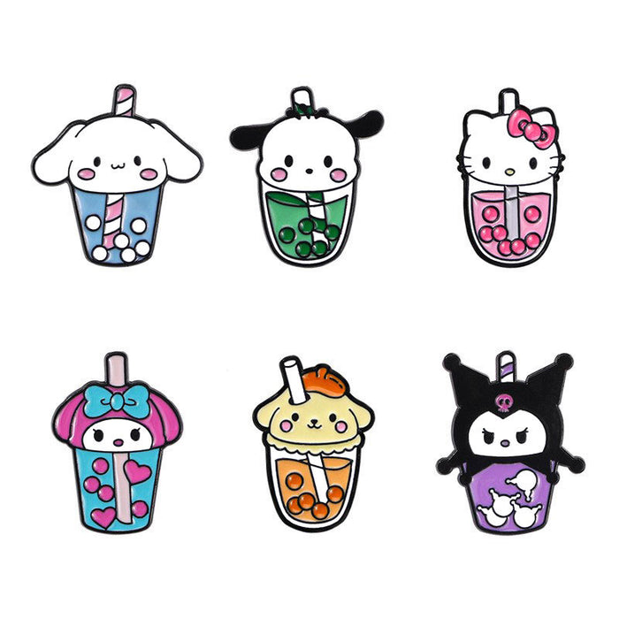Wholesale Cartoon Milk Tea Brooch Cute Alloy Oil Drop Clothing Decoration