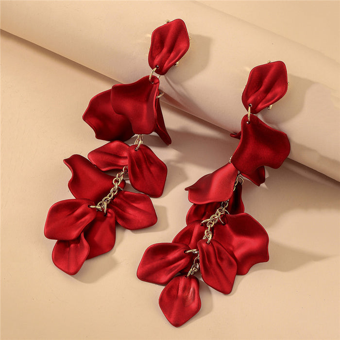 Wholesale Rose petal long tassel earrings with fashionable and elegant temperament, high-end and environmentally friendly earrings for women