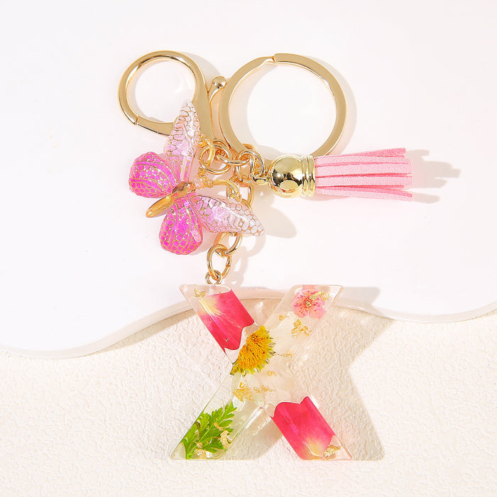 Wholesale Glue Dried Flower English 26 Letter Keychain Daisy Petal Letter Keychain  Pendant