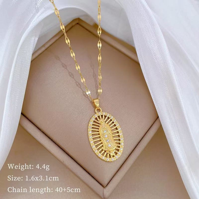 Wholesale A delicate and elegant bronze micro-set Madonna necklace with a vintage,  artistic style.