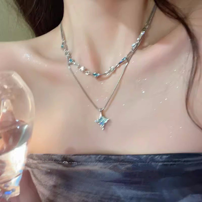 Wholesale Blue four-star zircon necklace with a niche temperament, collarbone chain