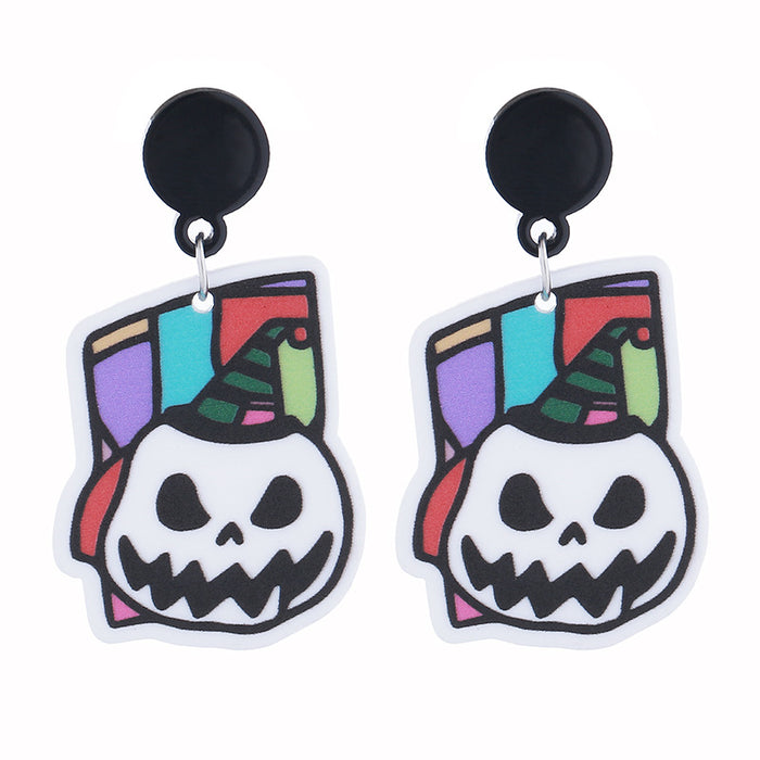 Wholesale  Series Earrings Acrylic Double-Sided Printing Funny Skull Pumpkin Cartoon Earrings