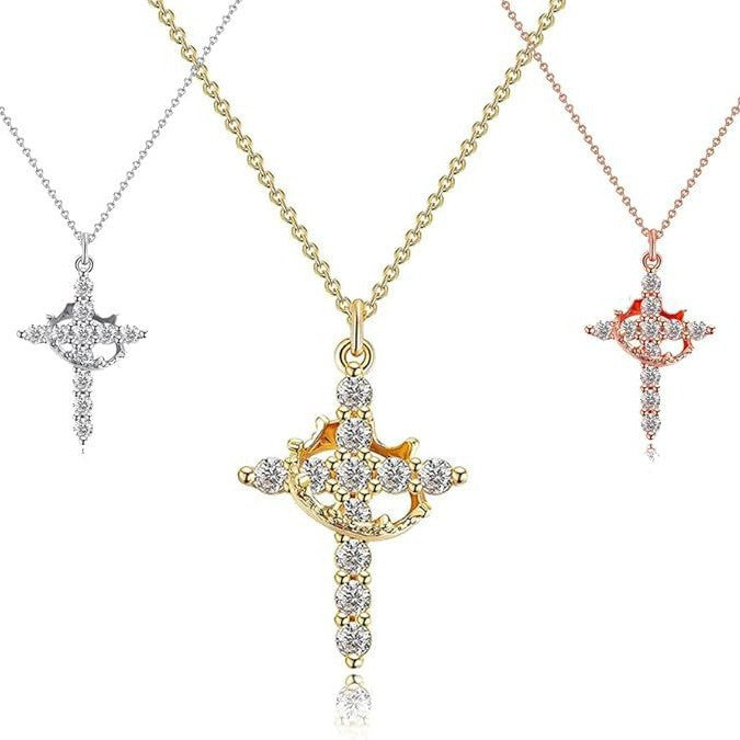 Wholesale Cross full diamond necklace electroplated crown zircon collarbone chain
