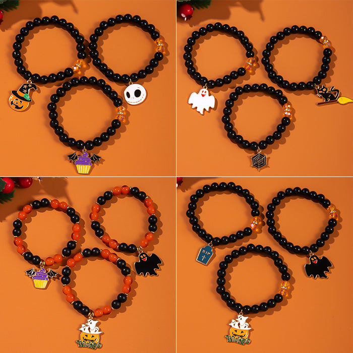Wholesale  Bracelet suit European and American Ghost Pumpkin Head Cat Girl Jewelry Holiday Gift Elastic Beaded Bracelet