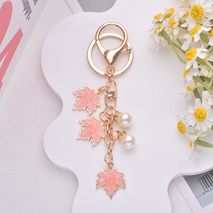 Wholesale Maple Leaf Pearl Pendant Alloy Keychain JDC-KC-Jiax002