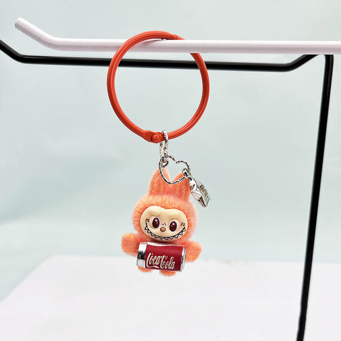 Wholesale Cute resin plush cola bottle keychain pendant plush toy doll bunny bag hanging decoration