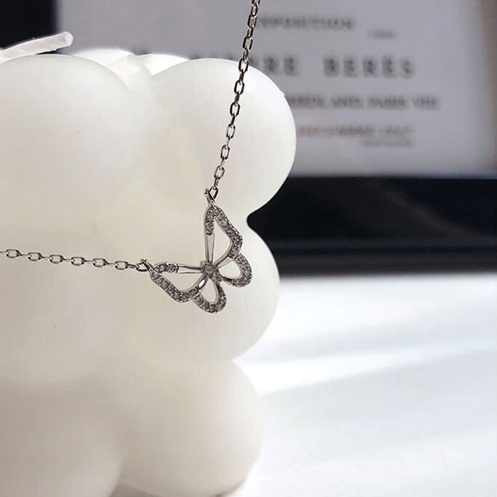 Wholesale Silver butterfly-shaped diamond necklace for women