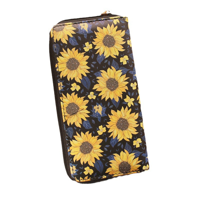 Wholesale PVC sunflower print single-zip women' s wallet