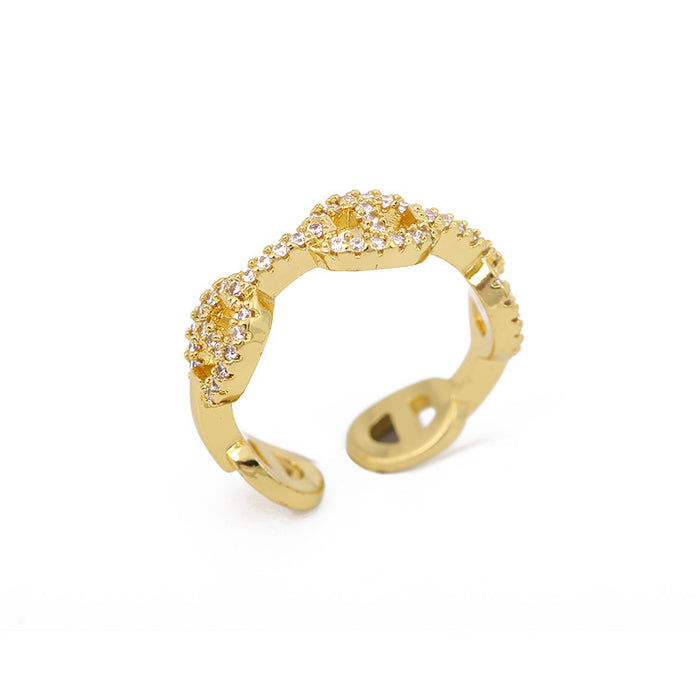 Wholesale Diamond-encrusted Pig Nose Opening Ring Design Sense Finger Ring