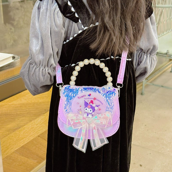 Wholesale Bow sequin bag, heart-shaped diagonal cross bag, hand-held bag