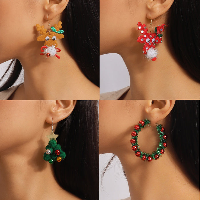 Wholesale Christmas earrings cartoon cute funny elk Christmas tree garland earrings jewelry