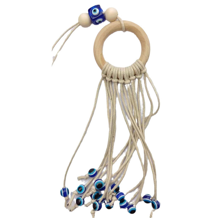 Wholesale Handmade cotton rope, wooden ring, blue eye pendant, devil's eye pendant, car interior pendant, car hook weaving