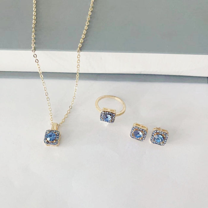 Wholesale 3pcs/ set Square Necklace,  Ring,  and Stud Earrings Set