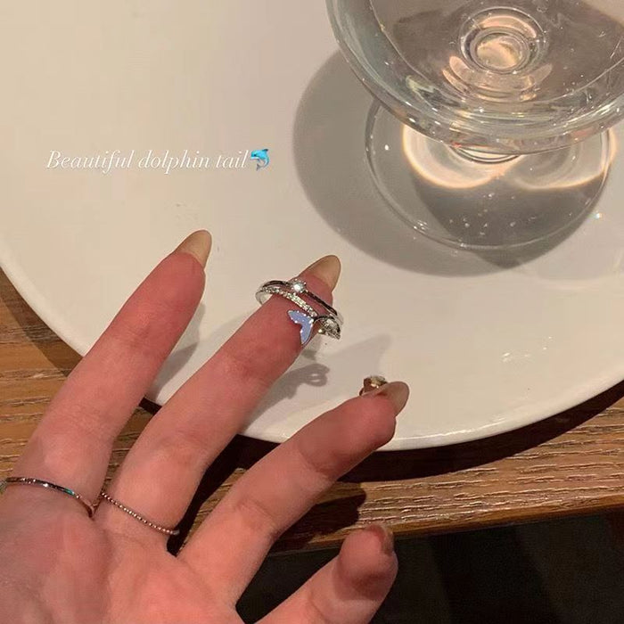 Wholesale Silver fishtail ring, personality element ring, open mouth ring, ins, niche design, index finger ring