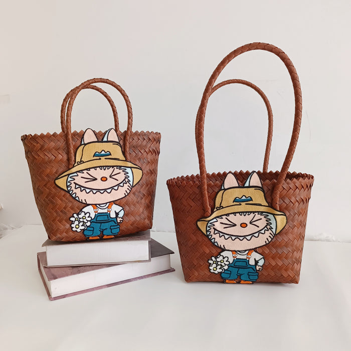 Wholesale Woven Basket Bag Shoulder Hand Bag Cute Rattan Cloth Cartoon Woven Bag