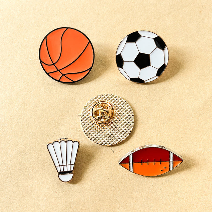 Wholesale Football cartoon brooch, basketball badminton, cute metal personalized badge, clothing bag accessories