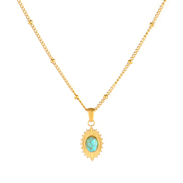 Wholesale Natural Stone Pendant Necklace Stainless Steel Turquoise Sun Pendant Clavicle Chain
