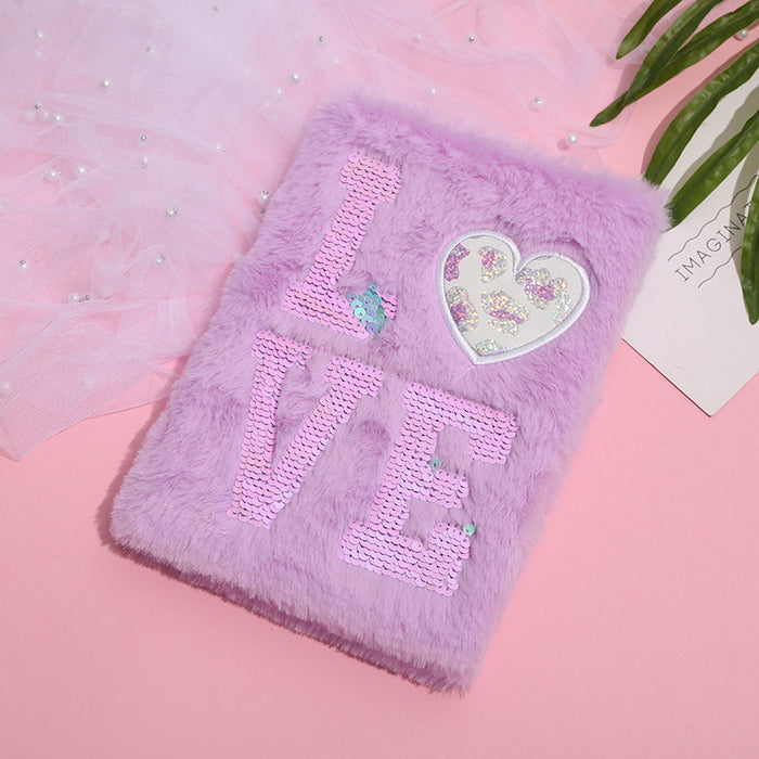 Wholesale Simple sequin plush notebook children' s color notebook cartoon plush student notebook