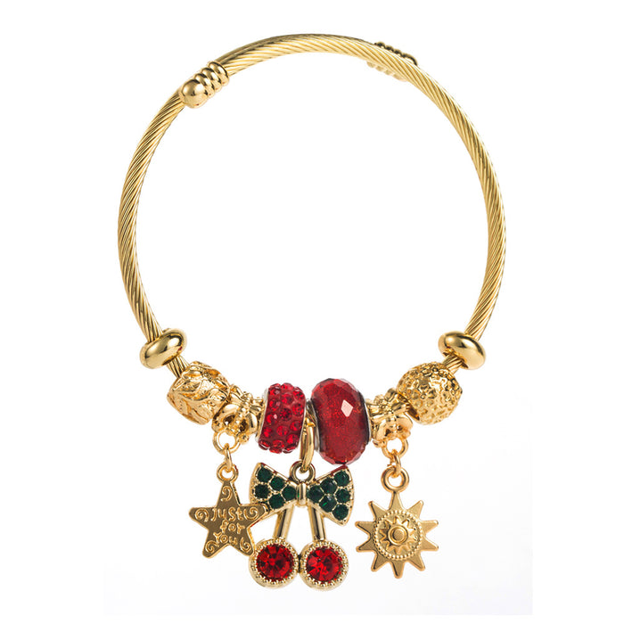 Wholesale Stainless Steel Bracelet Crystal Beaded Owl Star Sun Diamond Pendant Bracelet