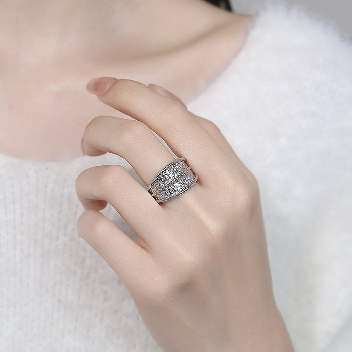 Wholesale New niche design textured ring with irregular folds, wide textured surface, simple and trendy open mouth dining ring