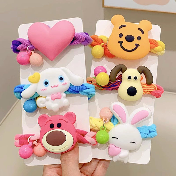 Wholesale Rainbow woven children's hair rope hair band tie hair cute cartoon doll rubber band diy hair accessories leather cover female