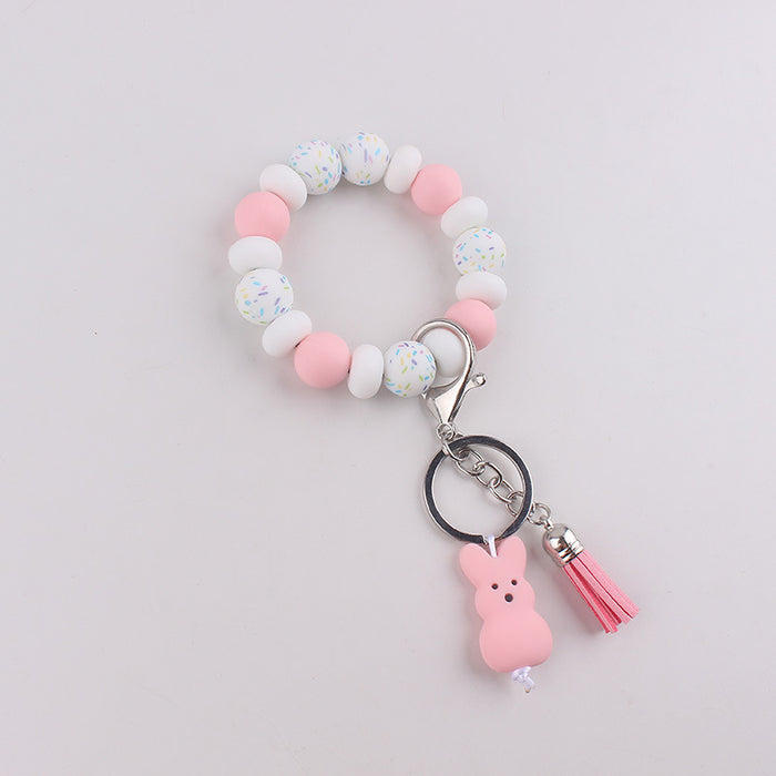 Wholesale Silicone Food Grade Silicone Bead Rabbit Bracelet Wrist Keychain Pendant Tassel Bracelet