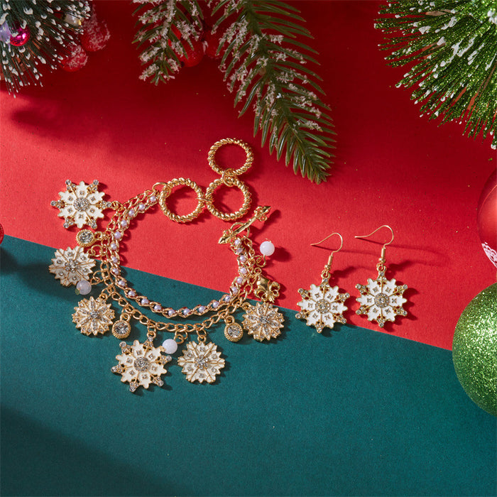 Wholesale Christmas Snowflake Earrings and Bracelet Set Fashion Jewelry Accessory