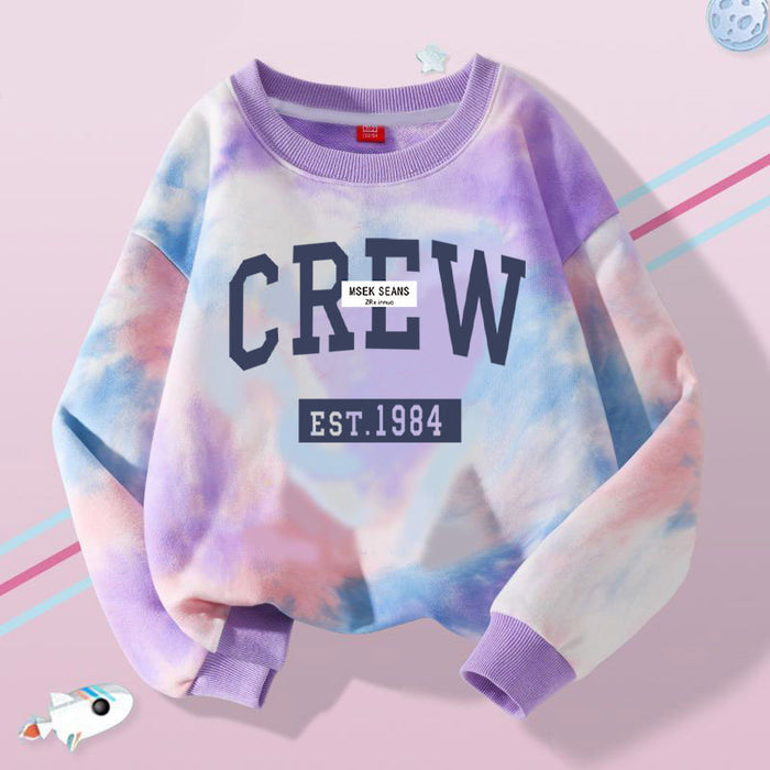 Wholesale Spring and Autumn New Children's Sweatshirts Casual Versatile Trendy Baby Girl Small Children's Tie-dye Cute Cartoon Tops JDC-CTS-QNE003