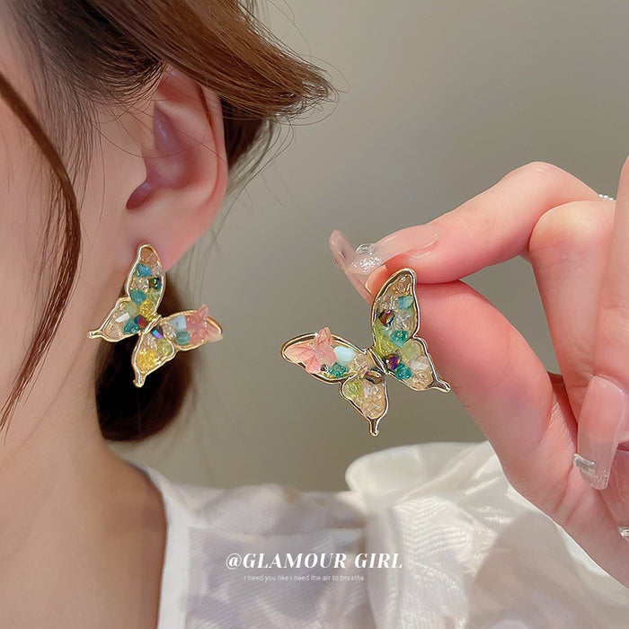 Wholesale Earrings Alloy Silver Pin Color Crystal Butterfly JDC-ES-BY350