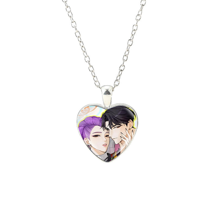 Wholesale Anime Kpop glass heart pendant Necklaces