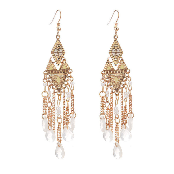 Wholesale Long tassel chain earrings, fashionable and personalized feather earrings, niche ethnic style ear hooks and earrings