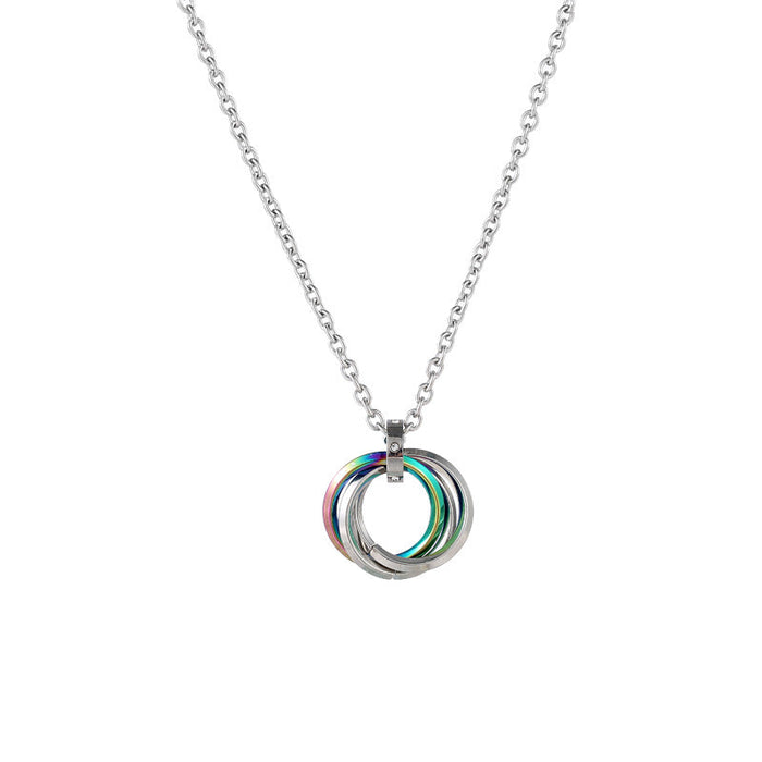 Wholesale Necklace Titanium Steel Three Ring Ring Pendant Hip Hop Sweater Chain (F) JDC-NE-LiL002