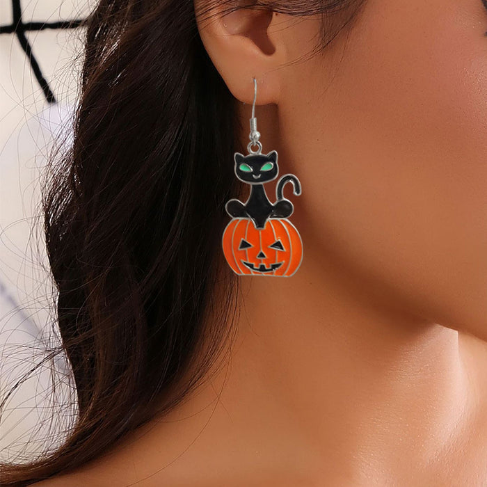 Wholesale Cartoon Black Cat Pumpkin Alloy Earrings JDC-ES-Rulong002