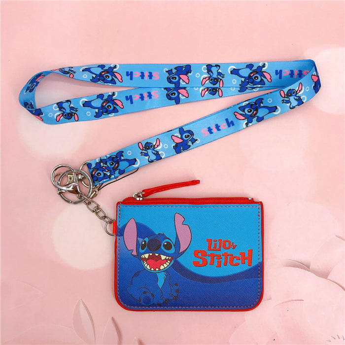 Wholesale PU Cartoon Printing with Key Chain Lanyard Card Holder Coin Purse JDC-WT-YaLL017