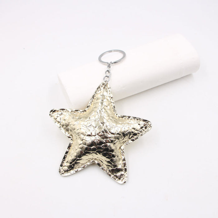 Wholesale Large Pleated Leather Five-Pointed Star Keychain Lanyard with Pendant Accessories
