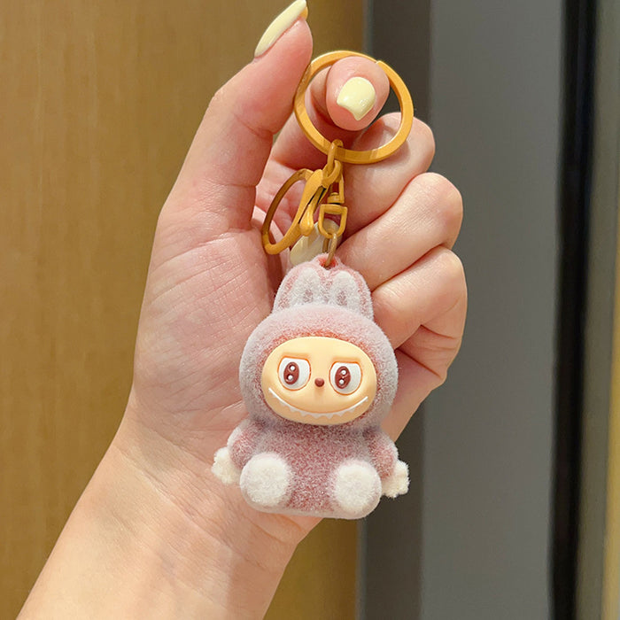 Wholesale Flocked cartoon keychain,  cute 3D figurine,  backpack accessory