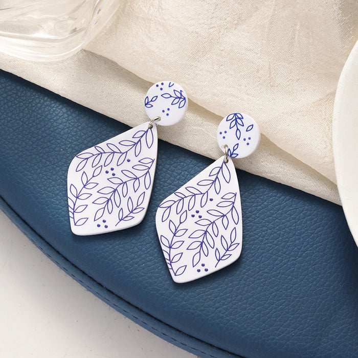 Wholesale Vintage printed exaggerated earrings with silver needles for women