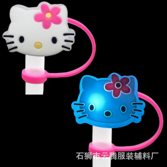 Wholesale 10pcs Silicone Straw Cap Cartoon Led Light Dustproof Straw Cap Recyclable