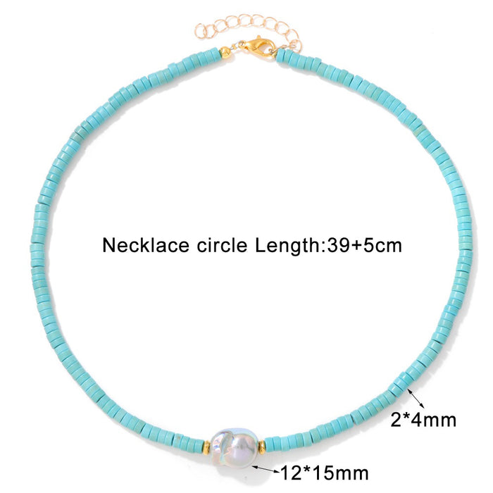 Wholesale Irregular shaped pearl necklace with stone and wheel shaped beads a clavicle chain