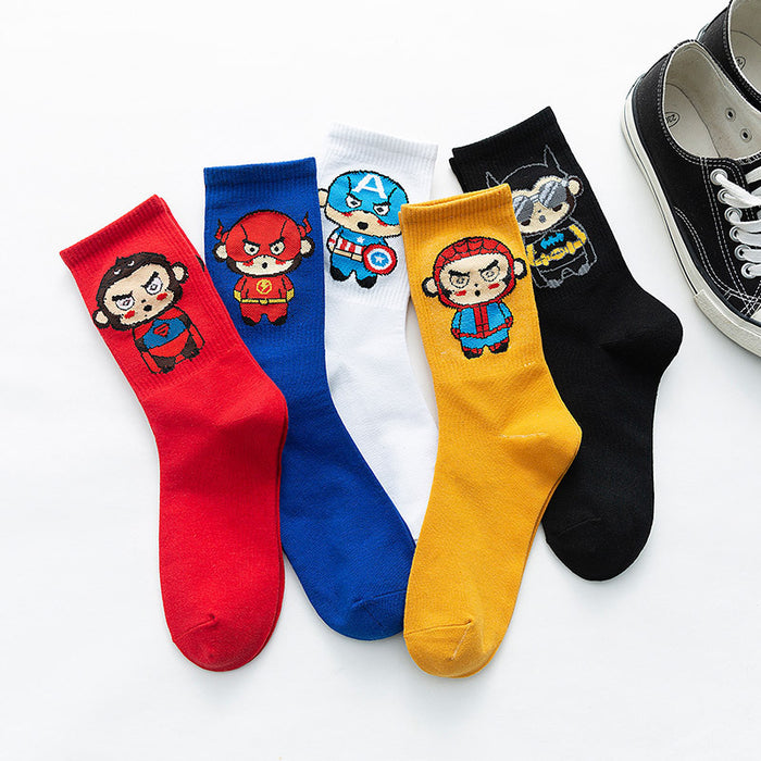 Wholesale Socks men's and women's long socks cartoon street versatile sweat absorbing cute student socks men's and women's mid tube socks