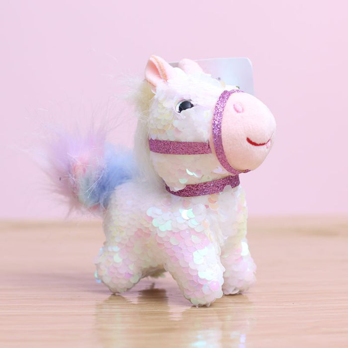 Wholesale Sequin Colorful Pony Pendant Cute Plush Toy Doll Bag Charm Keychain Animal