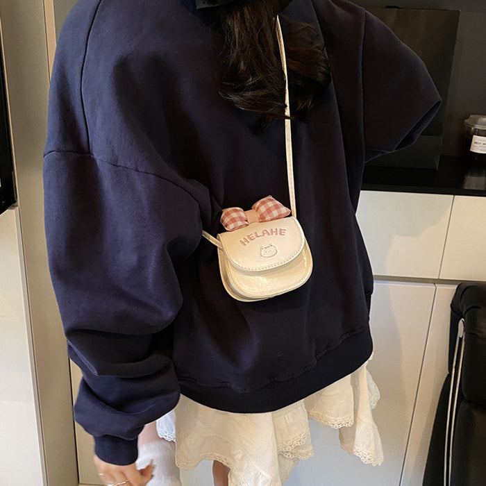 Wholesale Children's bag new cartoon cute coin purse plaid bow earphone crossbody bag