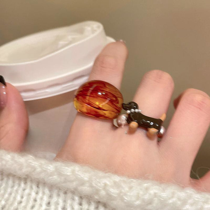 Wholesale Pearl ring, women's autumn and winter cute cartoon high-end feeling, index finger ring, children's fun ring