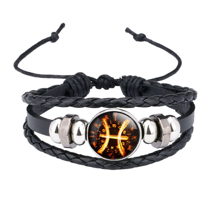 Wholesale 12 zodiac cowhide bracelet, personalized woven bracelet