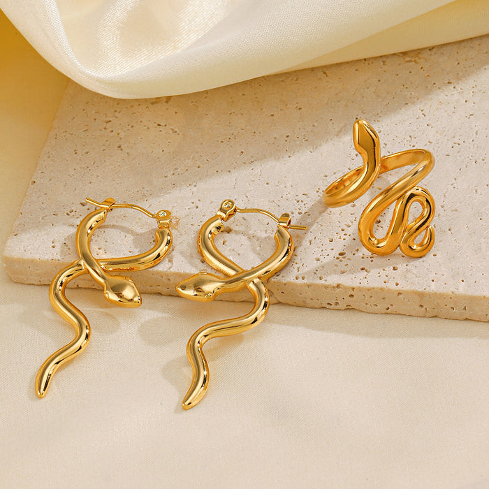 Wholesale women' s stainless steel snake Statemente Earrings Rings suit jewelry