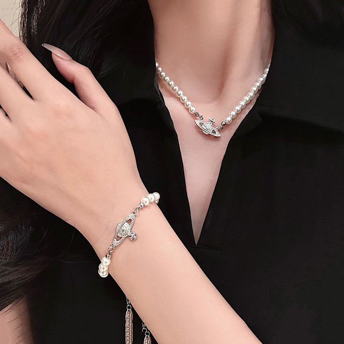 Wholesale Pearl necklace, high-end sweater chain, light luxury, fashionable design, collarbone chain