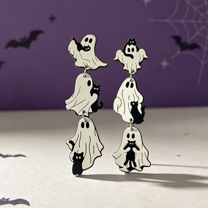 Wholesale Trendy  Ghost Black Cat Acrylic Earrings Cute Cartoon Print Party Gift
